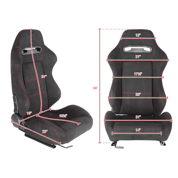 Racing Seat - Black Suede With Red Stitching  - Right Side